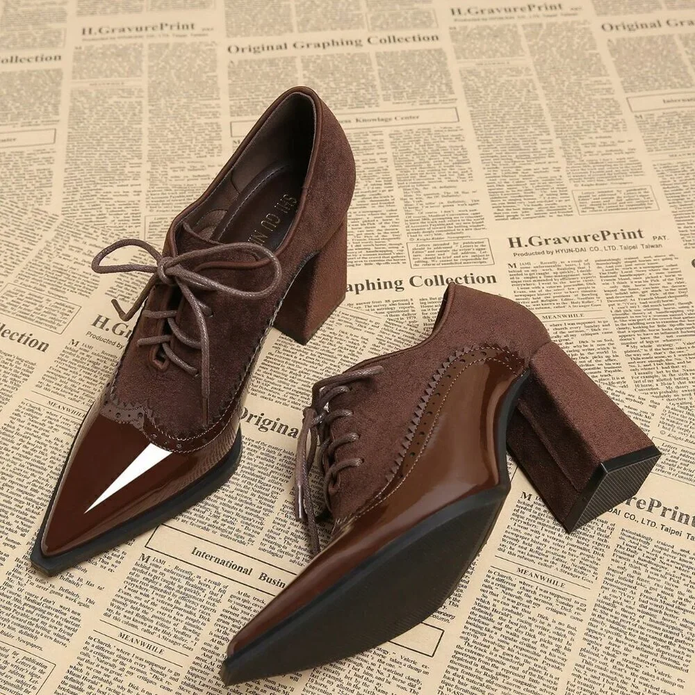 Brown Elegant Women's Pointed Toe Slip-On High Heel Shoes